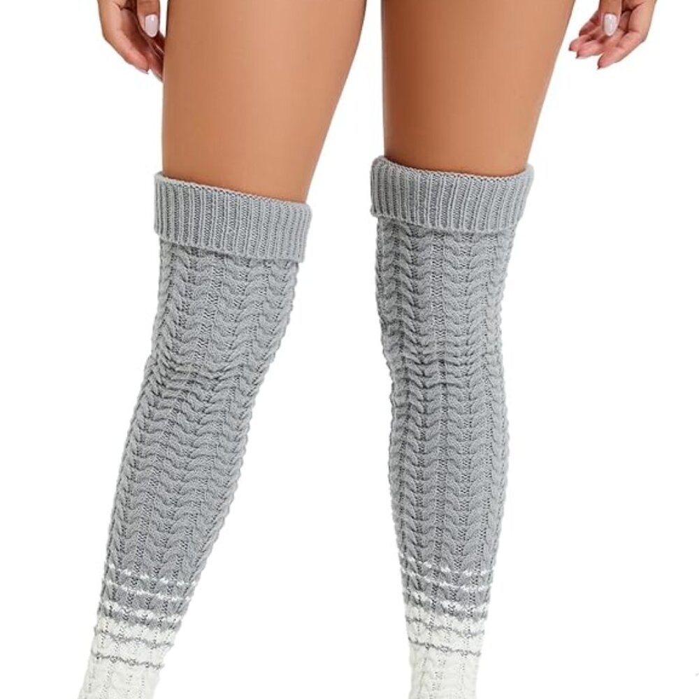 Slouch Cable Knit Thigh High Socks View 4